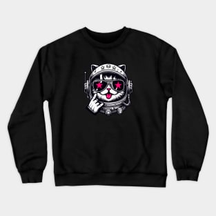 Cat in astronaut helmet with pink stars Crewneck Sweatshirt